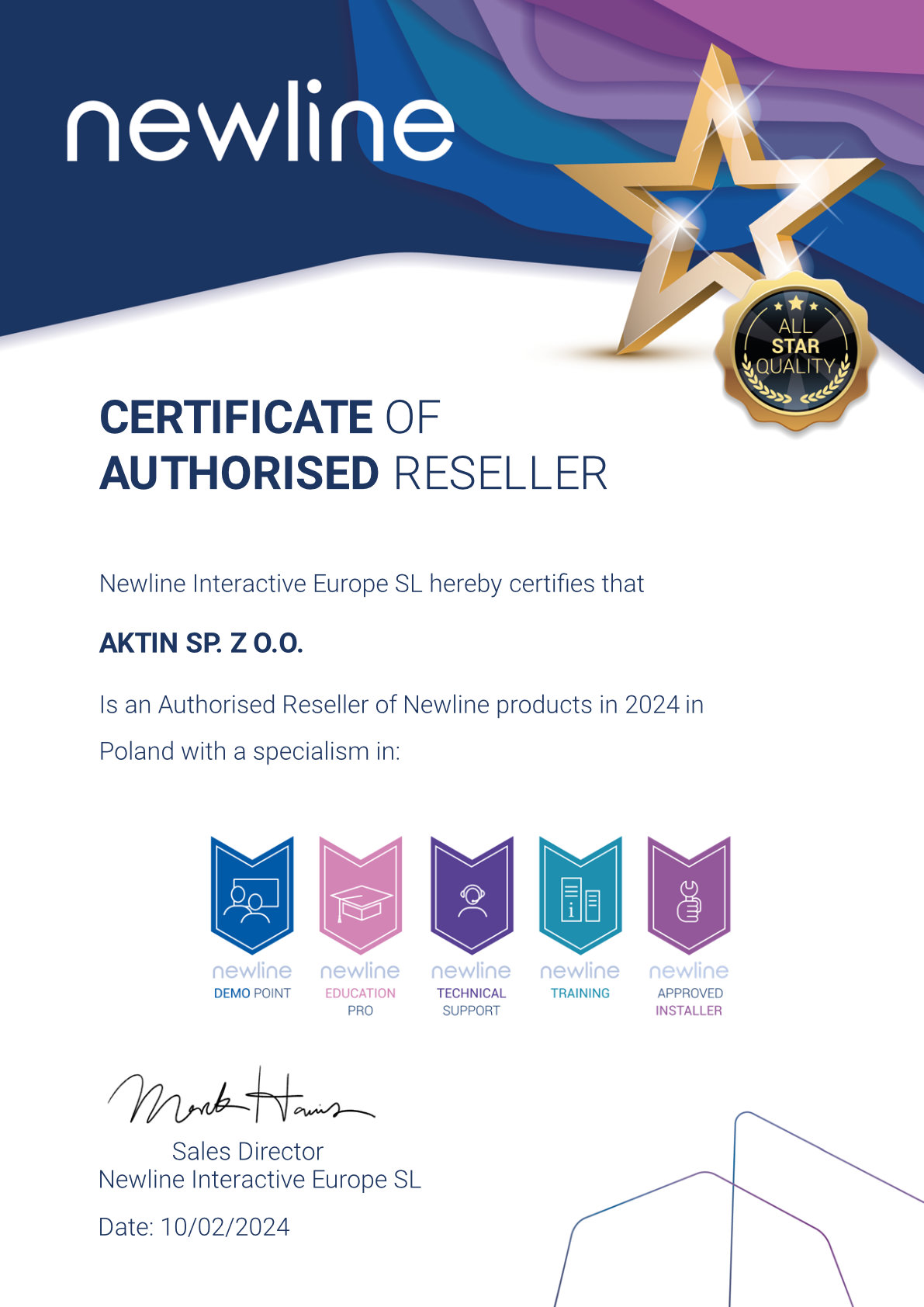Aktin certyfikowanym sprzedawcą monitorów interaktywnych marki Newline